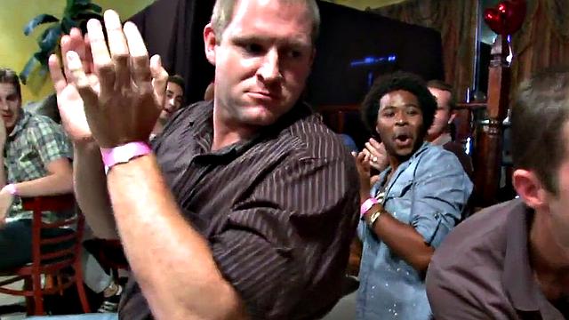 Gay party lovers in stripping public orgy