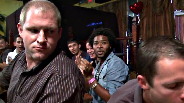 Gay party lovers in stripping public orgy