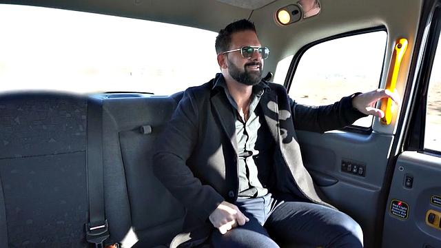 Busty redhead taxi driver banged in car