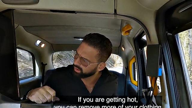 Busty redhead taxi driver banged in car