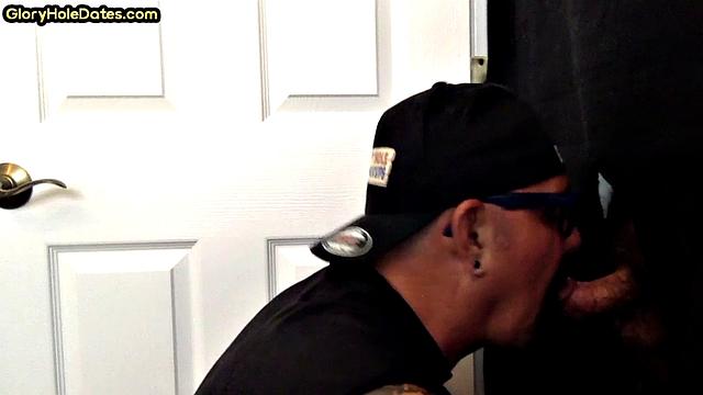 Gloryhole mature sucks and jerks dick till tasting cum