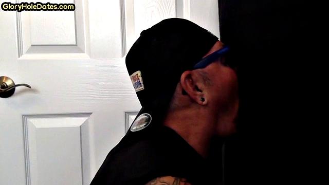 Gloryhole mature sucks and jerks dick till tasting cum