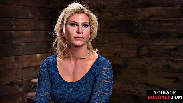 Bondage blonde gets cuntfucked by dildo