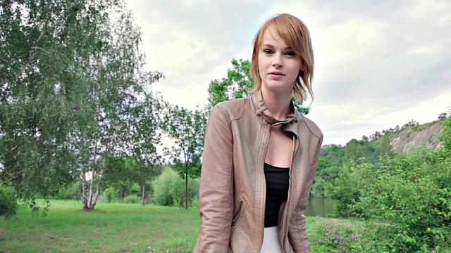 Pulled euro redhead cocksucking outdoors before sex