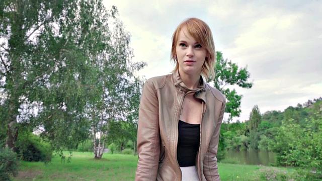 Pulled euro redhead cocksucking outdoors before sex