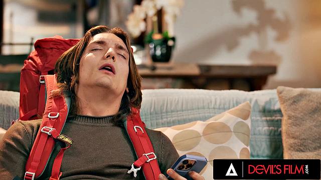 DEVILS FILM - Busty Stepmom Gets Horny While Catching Stepson Jerking And Finishes Him Off