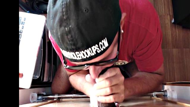 Gloryhole gay sucks big dick while stroking