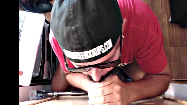 Gloryhole gay sucks big dick while stroking