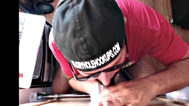 Gloryhole gay sucks big dick while stroking