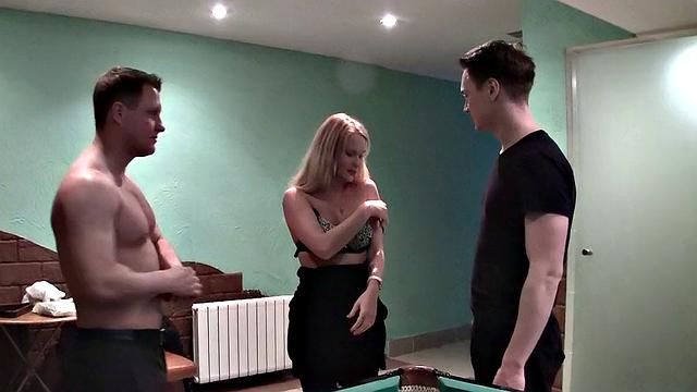 Wicked blonde girl enjoys two at the same time