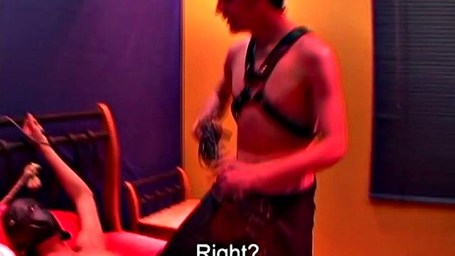 This kinky leather and bondage scene features young Damian in the dominant role, with skinny and smooth Cristobal in submission. ties the boy to a bed, and plays with his cock, while making the hooded bottom suck his dick.