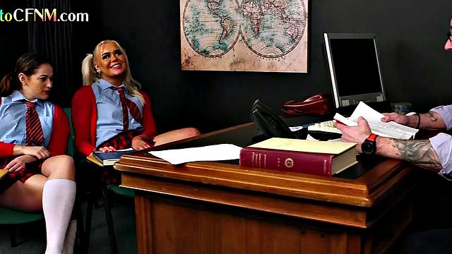 CFNM femdoms on college suck professor's in 3some