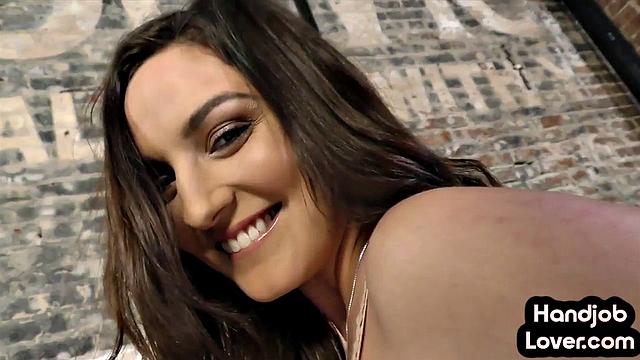 Gorgeous petite wanking BF's fat cock