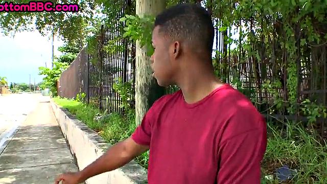 Outdoor black picked up and drilled in public sex