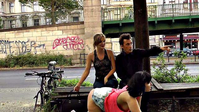 Busty german humiliated outside before cock riding