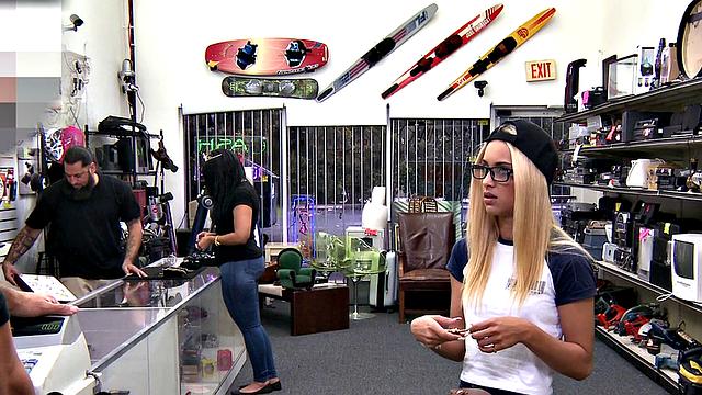 21yo pawnshop petite rides owner's cock in office