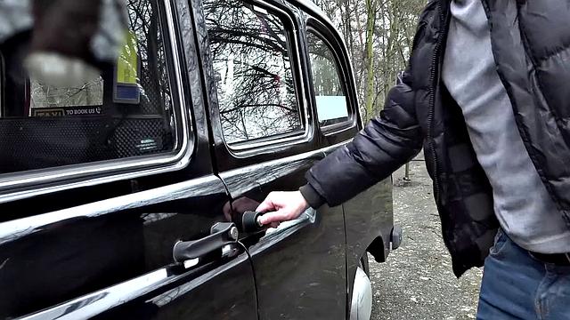 Czech brunette gets her bald pussy pounded in the backseat of a car