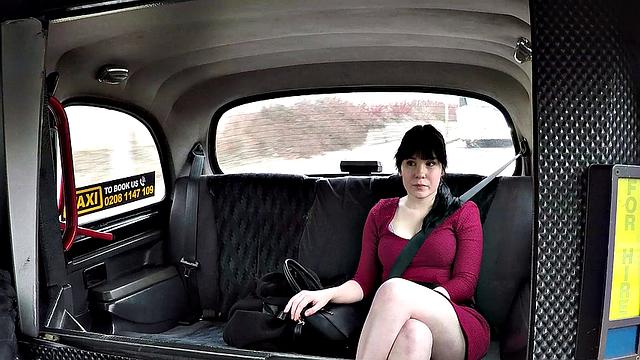 Czech brunette gets her bald pussy pounded in the backseat of a car