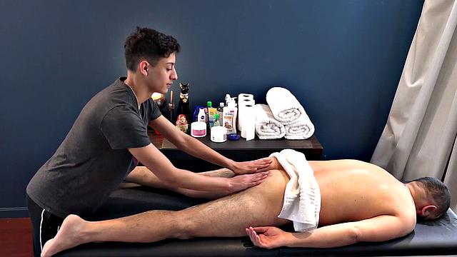 Barebacking gaydaddy pounds 21yo Latin ass after massage