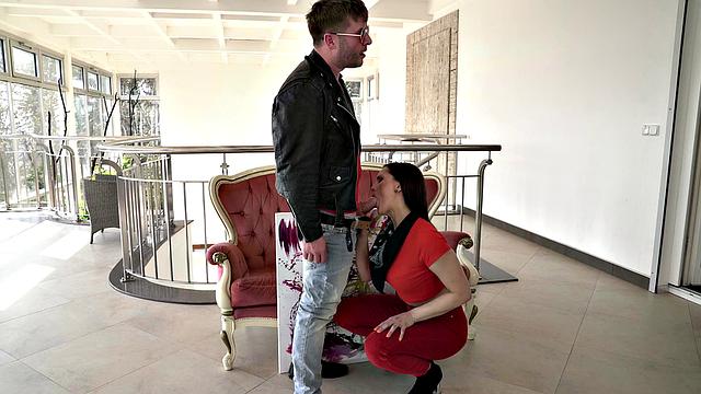 Czech cutie in high heels takes it from behind while wearing a t-shirt