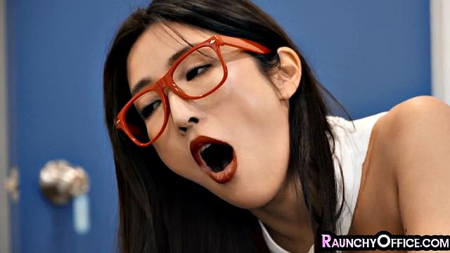 Skinny petite secretary loves cockriding