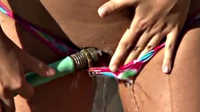 A hot teen babe tease her body outdoors in her panties