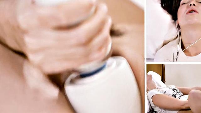 21yo chick enjoys Hitachi orgasm on casting