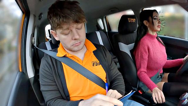 Big-titted babe riding her instructor