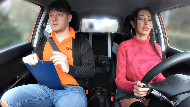 Big-titted babe riding her instructor