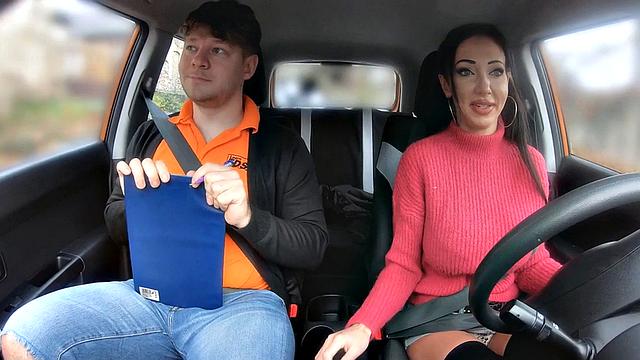 Big-titted babe riding her instructor