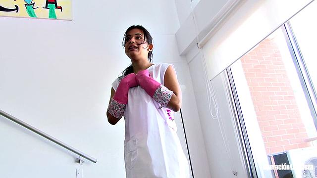 Cleaning lady drenched in oil and ppunded