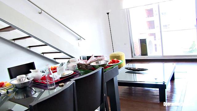 Cleaning lady drenched in oil and ppunded