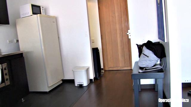 Cleaning lady drenched in oil and ppunded