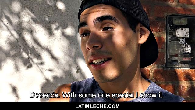 Horny cameraman pays Latin stud to stroke, suck, and take cock