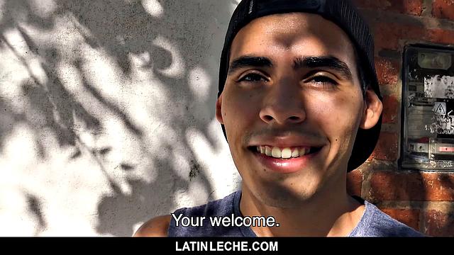 Horny cameraman pays Latin stud to stroke, suck, and take cock
