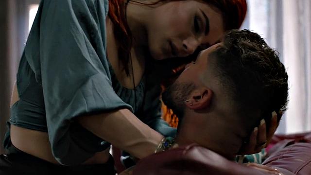 Redhead small titted tranny barebacked by BF on couch