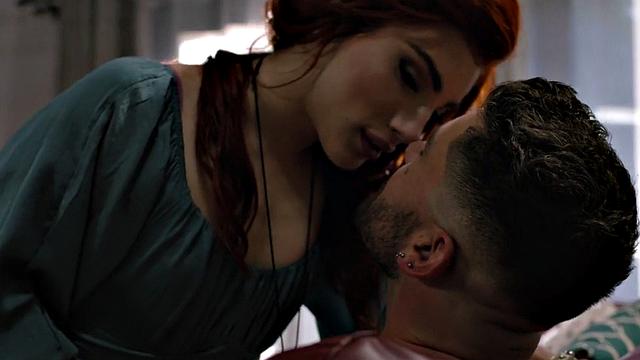 Redhead small titted tranny barebacked by BF on couch