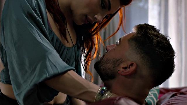 Redhead small titted tranny barebacked by BF on couch