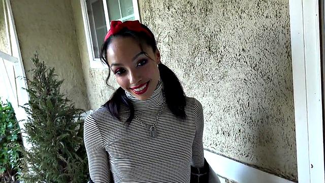 Obedient small boobs Ebony fucked in oiled pussy by neighbor