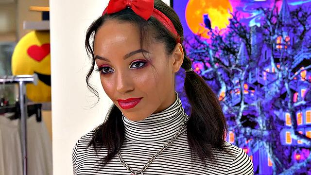 Obedient small boobs Ebony fucked in oiled pussy by neighbor