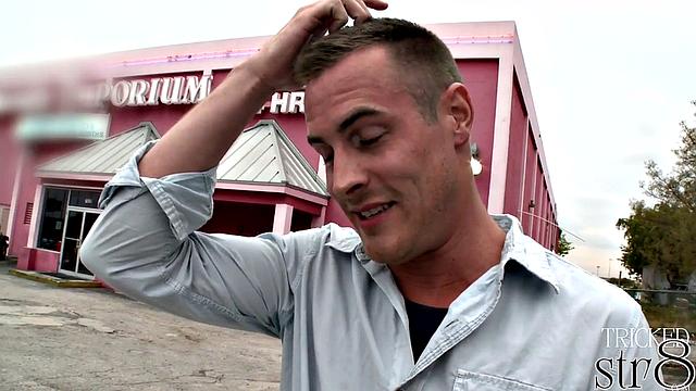 Straight guy lured into gloryhole and takes big cock from eager man