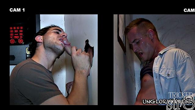 Straight guy lured into gloryhole and takes big cock from eager man