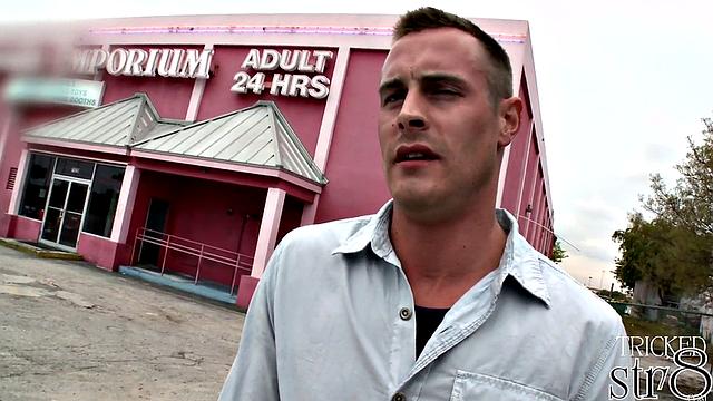 Straight guy lured into gloryhole and takes big cock from eager man