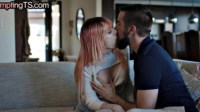 Tempting TS babe rides BFs cock after kissing