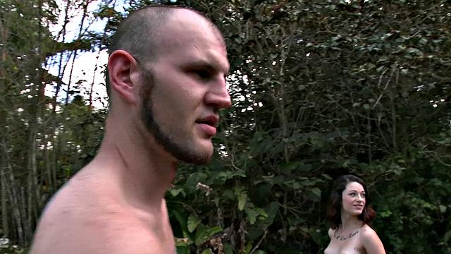 A tattooed babe pleasure herself with a wild threesome while wearing shorts and glasses