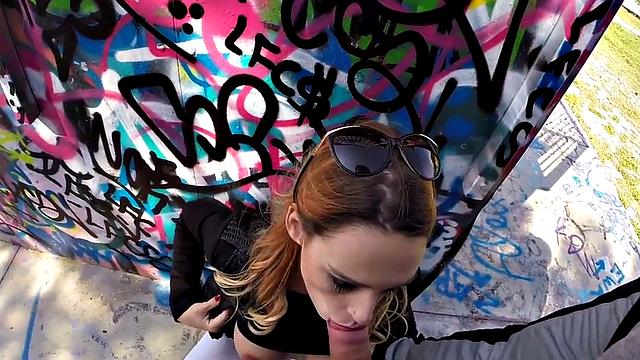 Big-titted babe picked up and fucked in public before taking it cowgirl