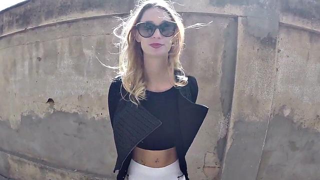 Big-titted babe picked up and fucked in public before taking it cowgirl