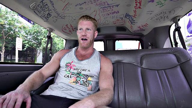 Cash-hungry hunk gets paid for a hot, steamy ride in a van with facial finish
