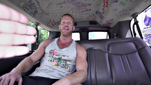 Cash-hungry hunk gets paid for a hot, steamy ride in a van with facial finish