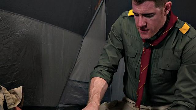 DILF scout fucks 21yo twink under tent outdoors in skinny ass